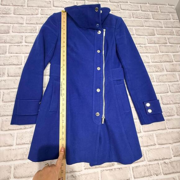 Karen Millen Blue 100% Cotton Trench Coat Asymmetrical Zipper Jacket Women's 6 - Picture 5 of 8